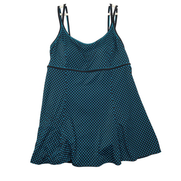 Longitude Other - Longitude Swimdress Women 14 Black Blue Polka Dot Tummy Control Nylon Spandex
